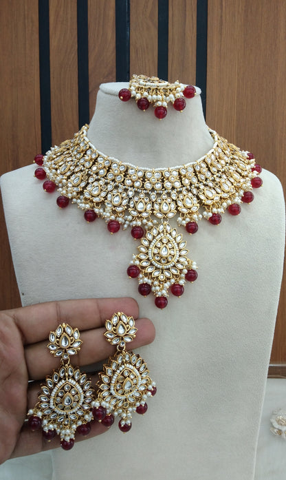 Kundan necklace Maroon  Jewelry Aman Set