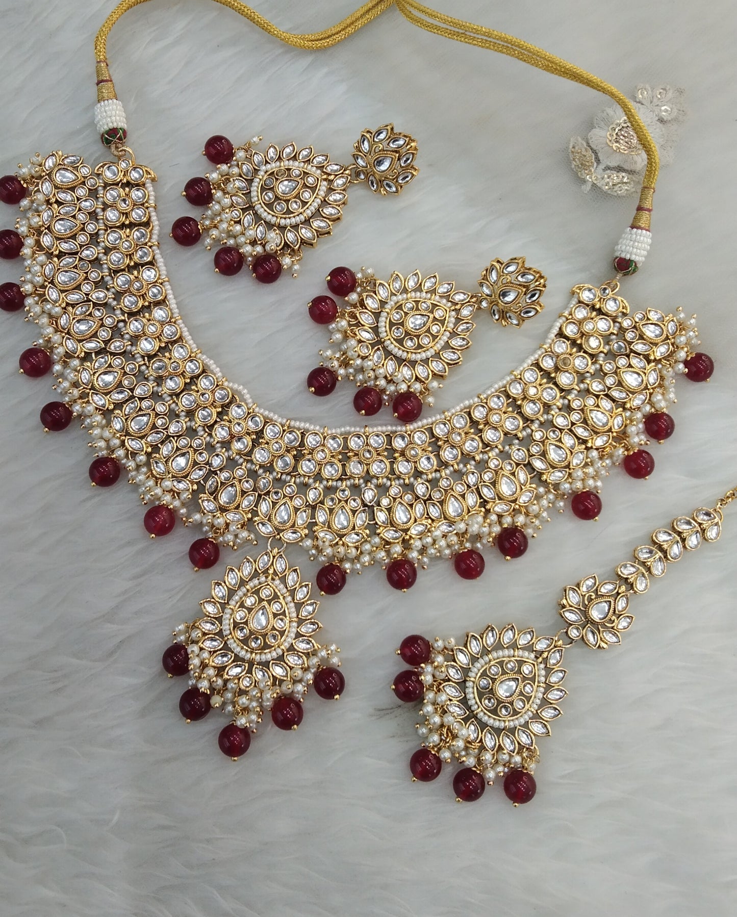 Kundan necklace Maroon  Jewelry Aman Set