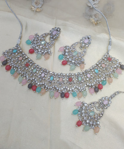 Silver Multicolor necklace Indian Bridal Jewellery liva set