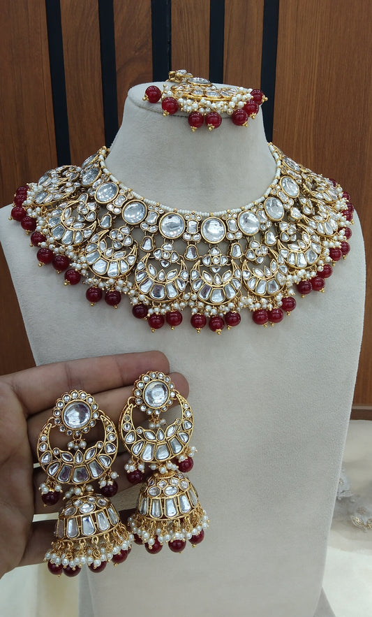 Indian Jewellery/Maroon Bridal Kundan necklace Lash Set