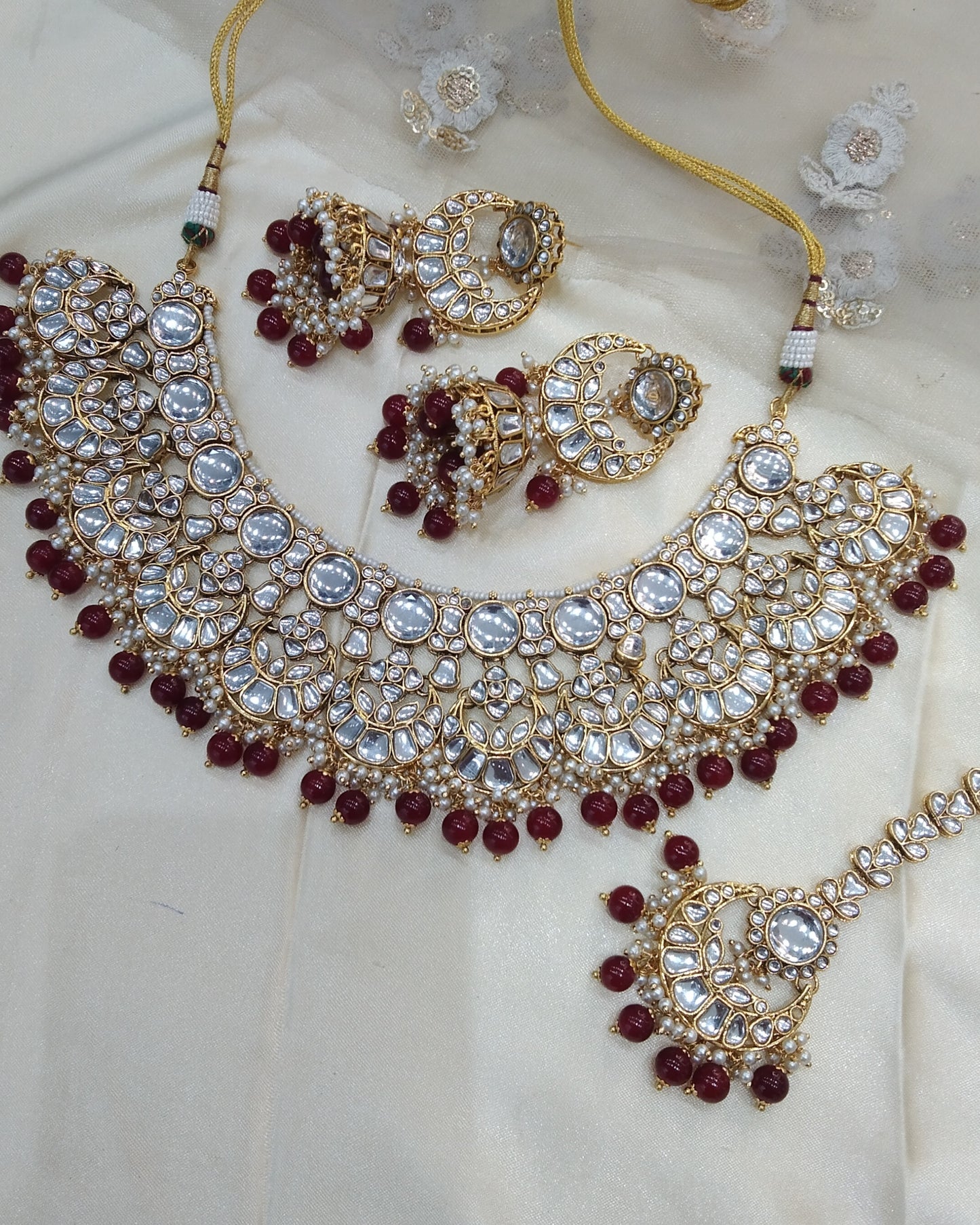 Indian Jewellery/Maroon Bridal Kundan necklace Lash Set