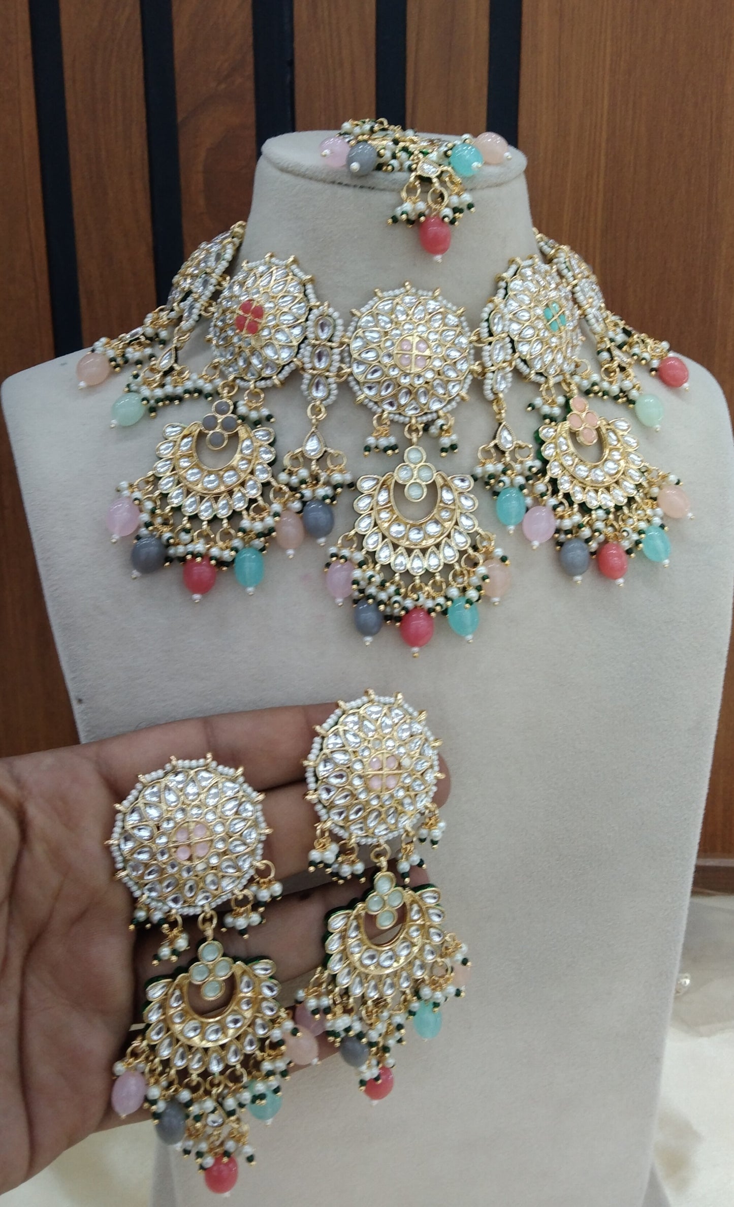 Indian Jewellery/ Multicolor Bridal Kundan necklace Eric Set