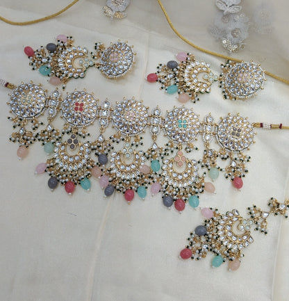 Indian Jewellery/ Multicolor Bridal Kundan necklace Eric Set