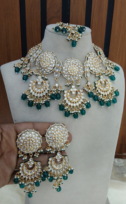 Indian Jewellery/ RAMA Green Bridal Kundan necklace Eric Set