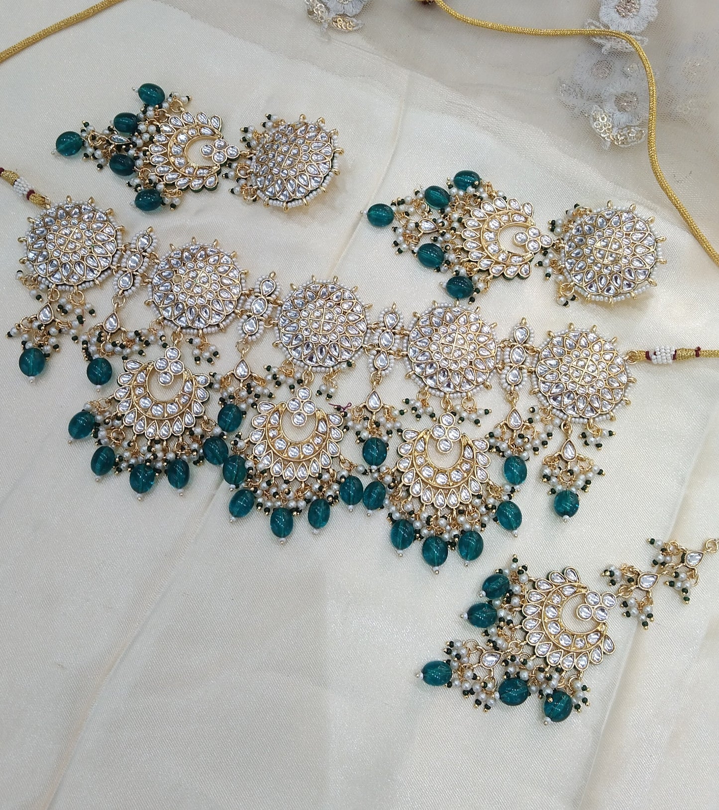 Indian Jewellery/ RAMA Green Bridal Kundan necklace Eric Set