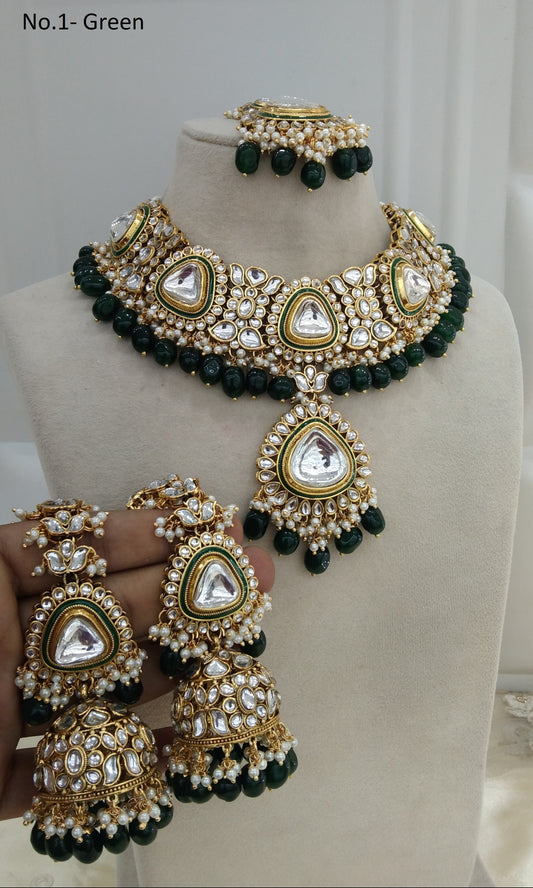 Green Kundan necklace Bridal Indian Jewelry Ava Set