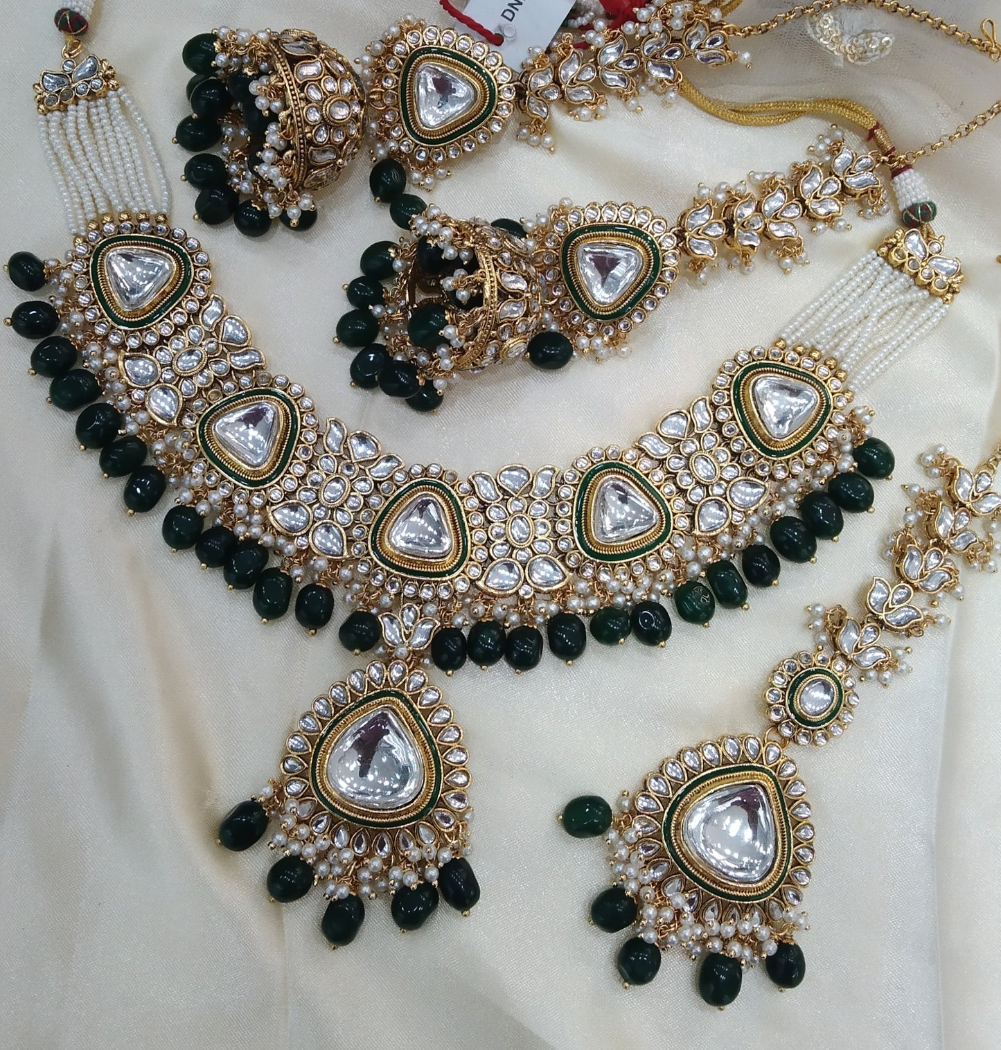 Green Kundan necklace Bridal Indian Jewelry Ava Set