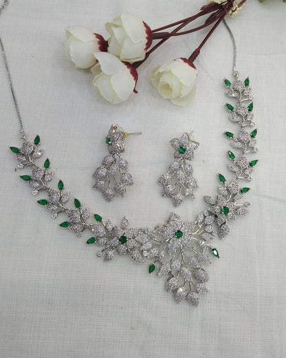 Silver Green American Diamond Cz Necklace Jewellery Titu set