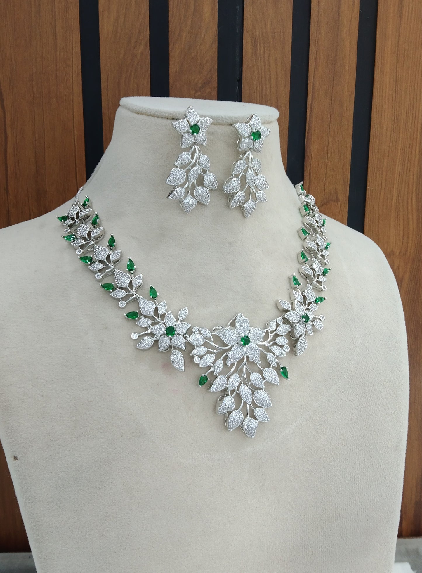 Silver Green American Diamond Cz Necklace Jewellery Titu set