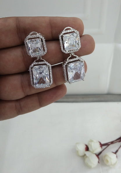 Silver Cubic Zirconia Diamond Kiran Earrings