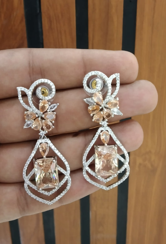 Silver Cubic Zirconia Diamond Kiran Earrings Gold