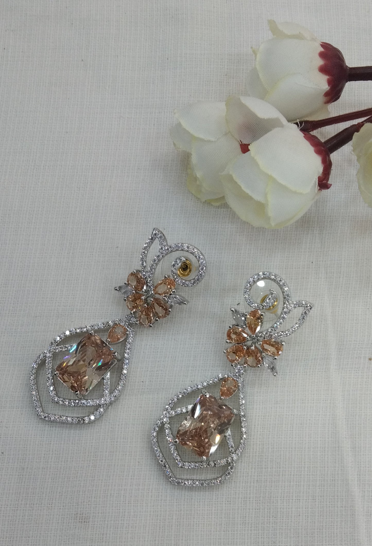 Silver Cubic Zirconia Diamond Kiran Earrings Gold