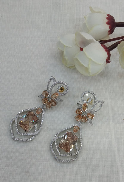 Silver Cubic Zirconia Diamond Kiran Earrings Gold