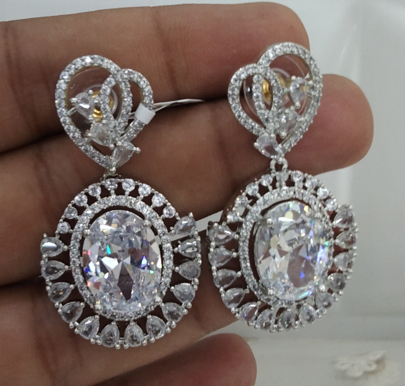 Silver Cubic Zirconia Diamond Kiran Earrings