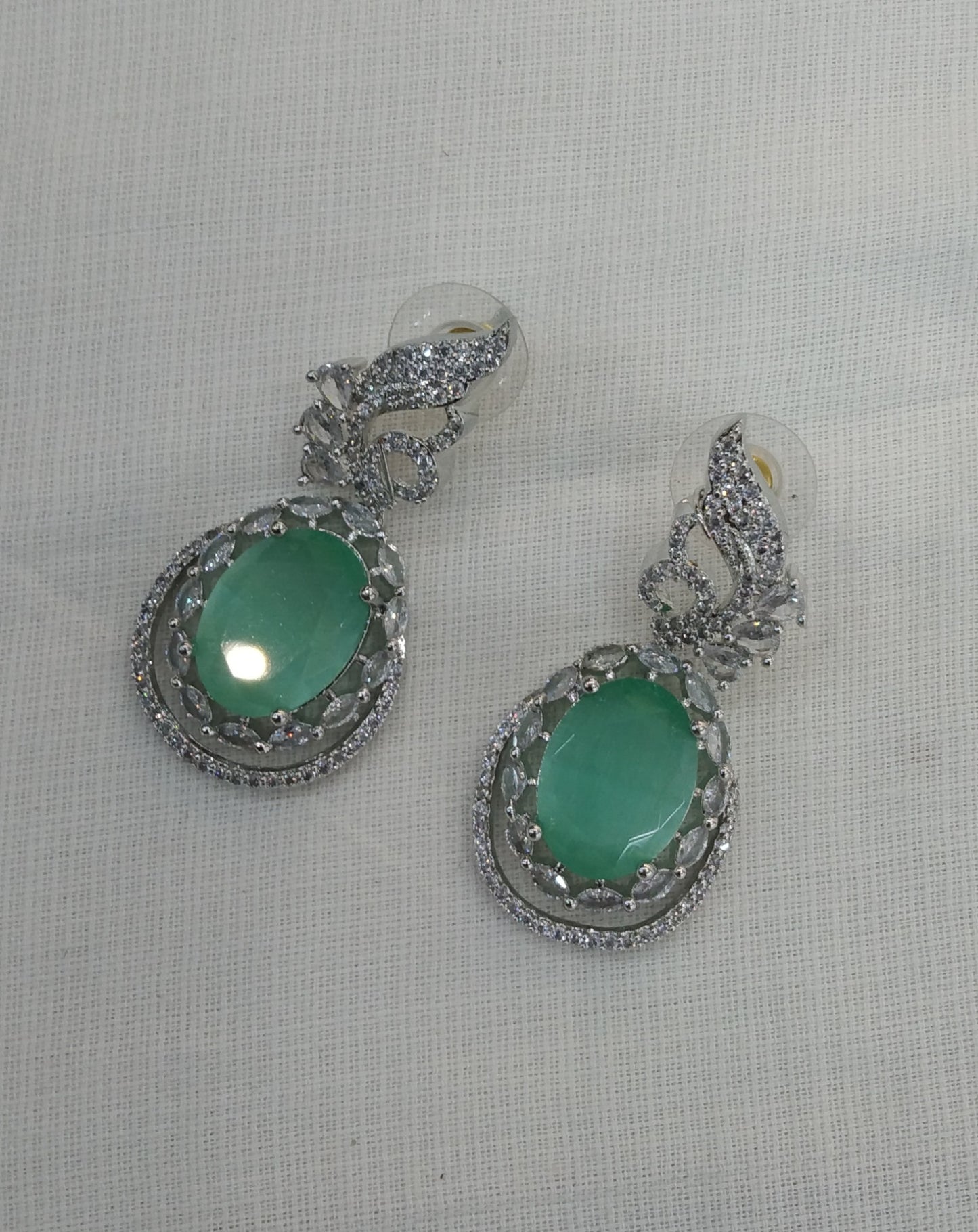 Sea Green Silver Cubic Zirconia Diamond Kiran Earrings