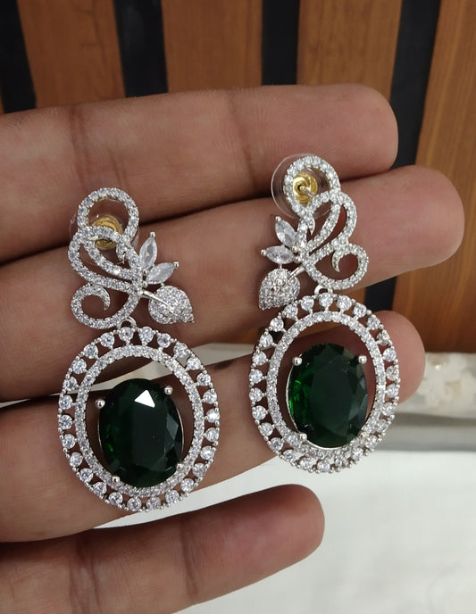 Green Silver Cubic Zirconia Diamonds Kiran Earrings Jewellery