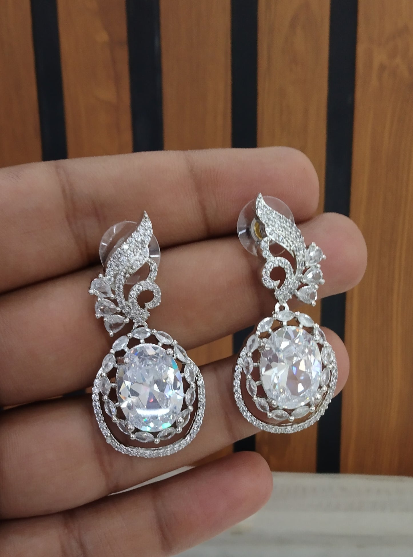 Silver Cubic Zirconia Diamond Kiran Earrings