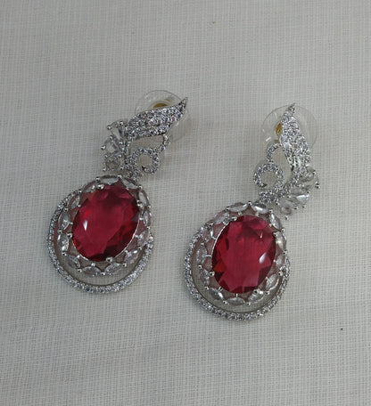 Ruby Silver Cubic Zirconia Diamond Kiran Earrings