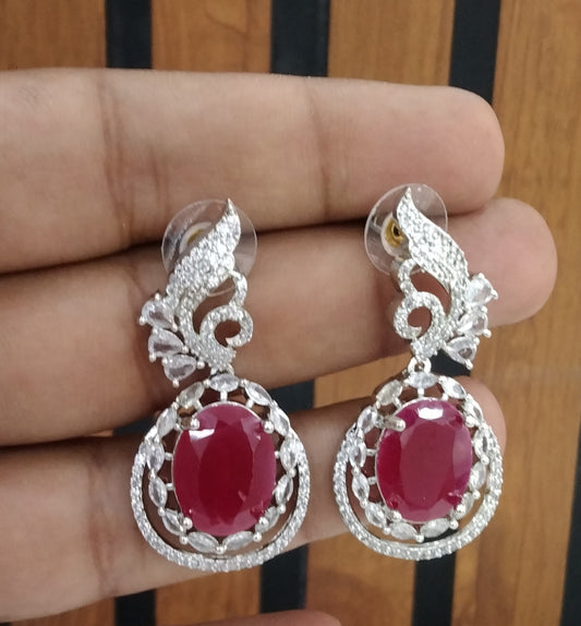 Ruby Silver Cubic Zirconia Diamond Kiran Earrings