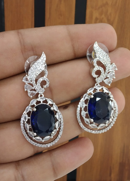 Blue Silver Cubic Zirconia Diamond Kiran Earrings