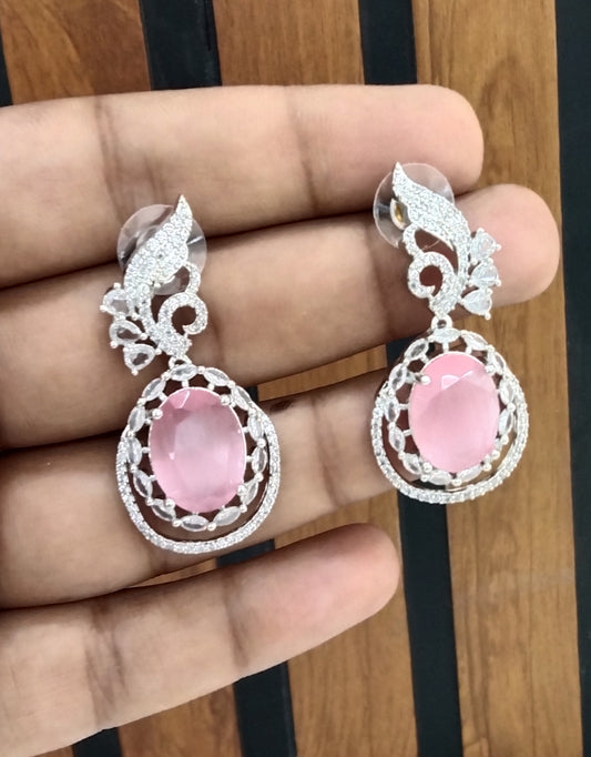 Pink Silver Cubic Zirconia Diamond Kiran Earrings