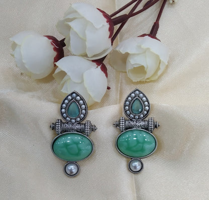 Mint Oxidized Metal Shweta Earrings