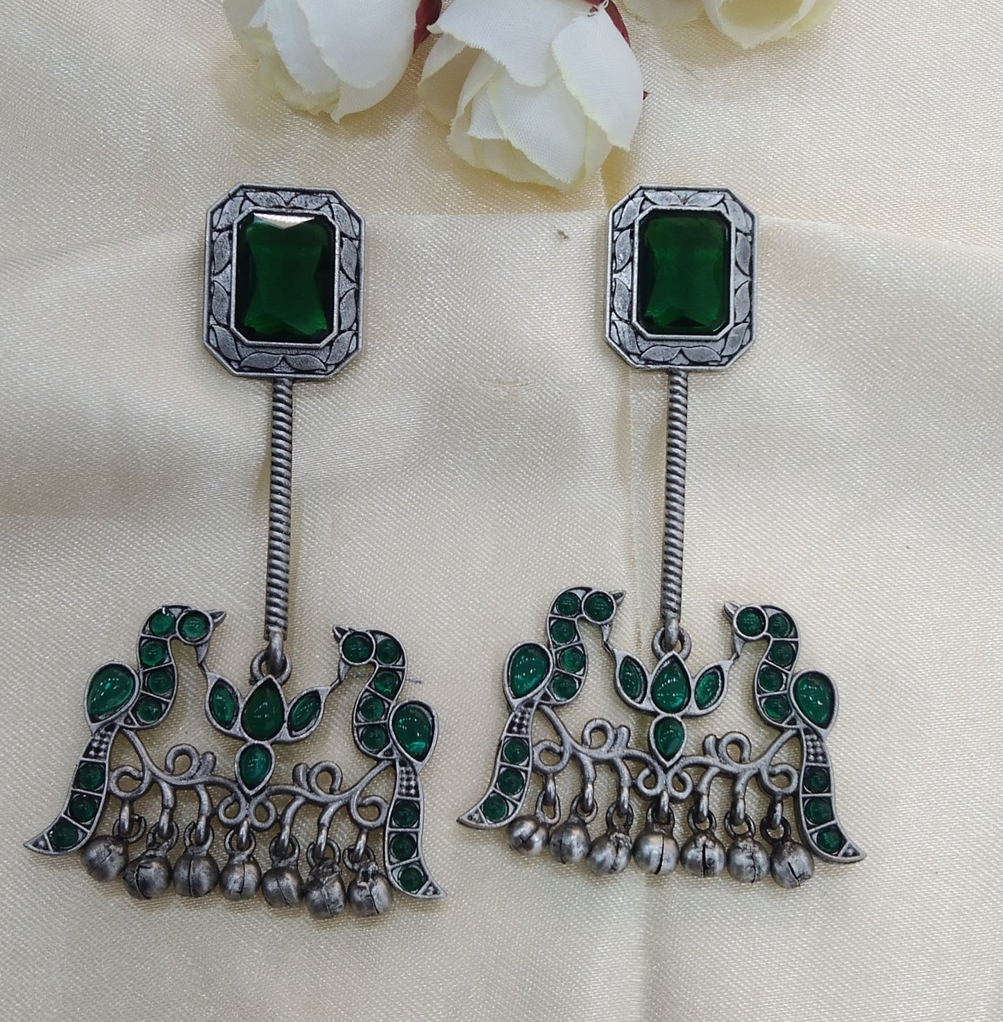 Green Oxidized Metal Shweta Bollywood Earrings Jewellery