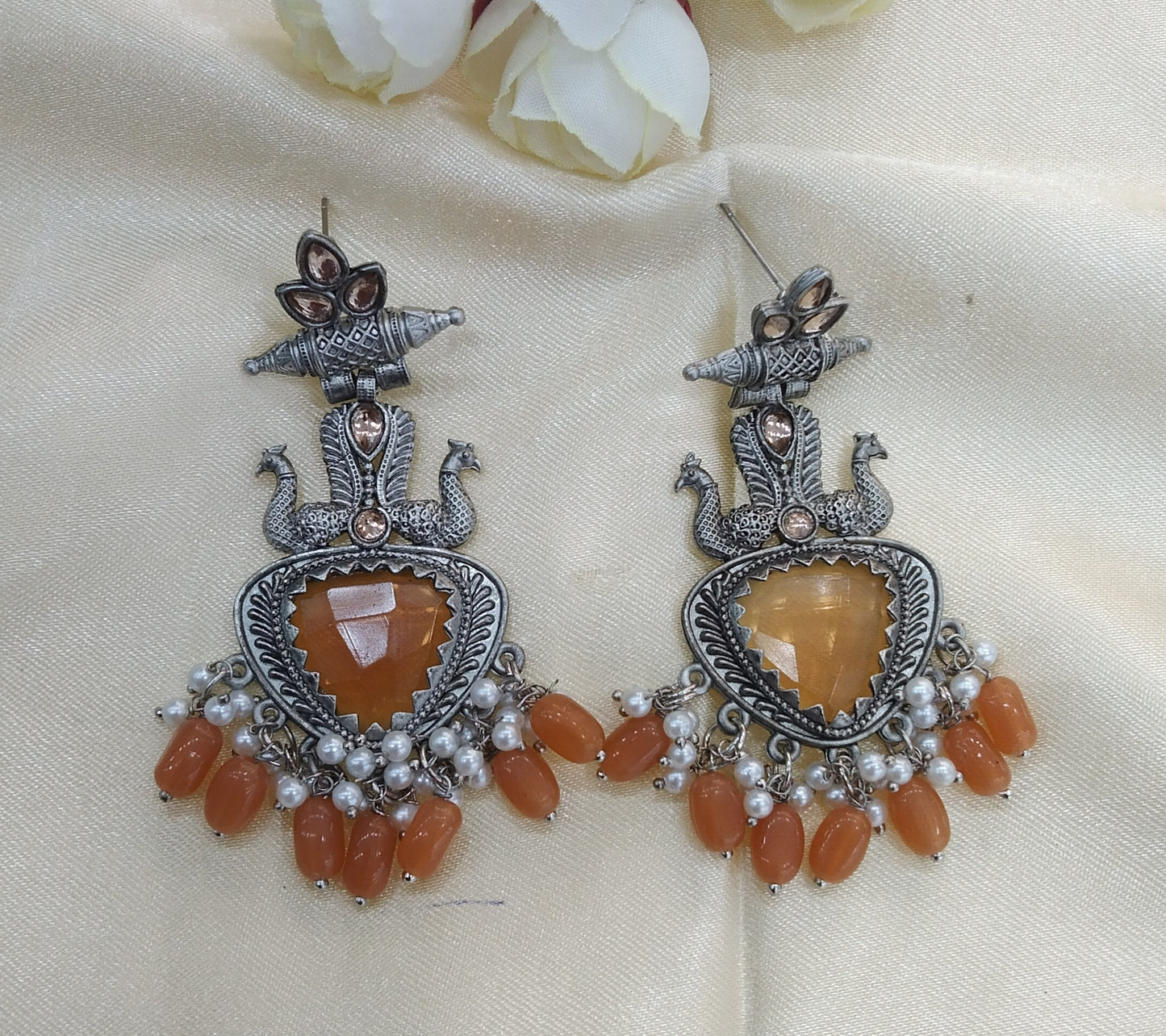 Orange Oxidized Metal Shweta Bollywood Earrings Jewellery