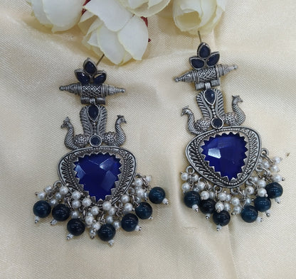 Blue Oxidized Metal Shweta Bollywood Earrings Jewellery