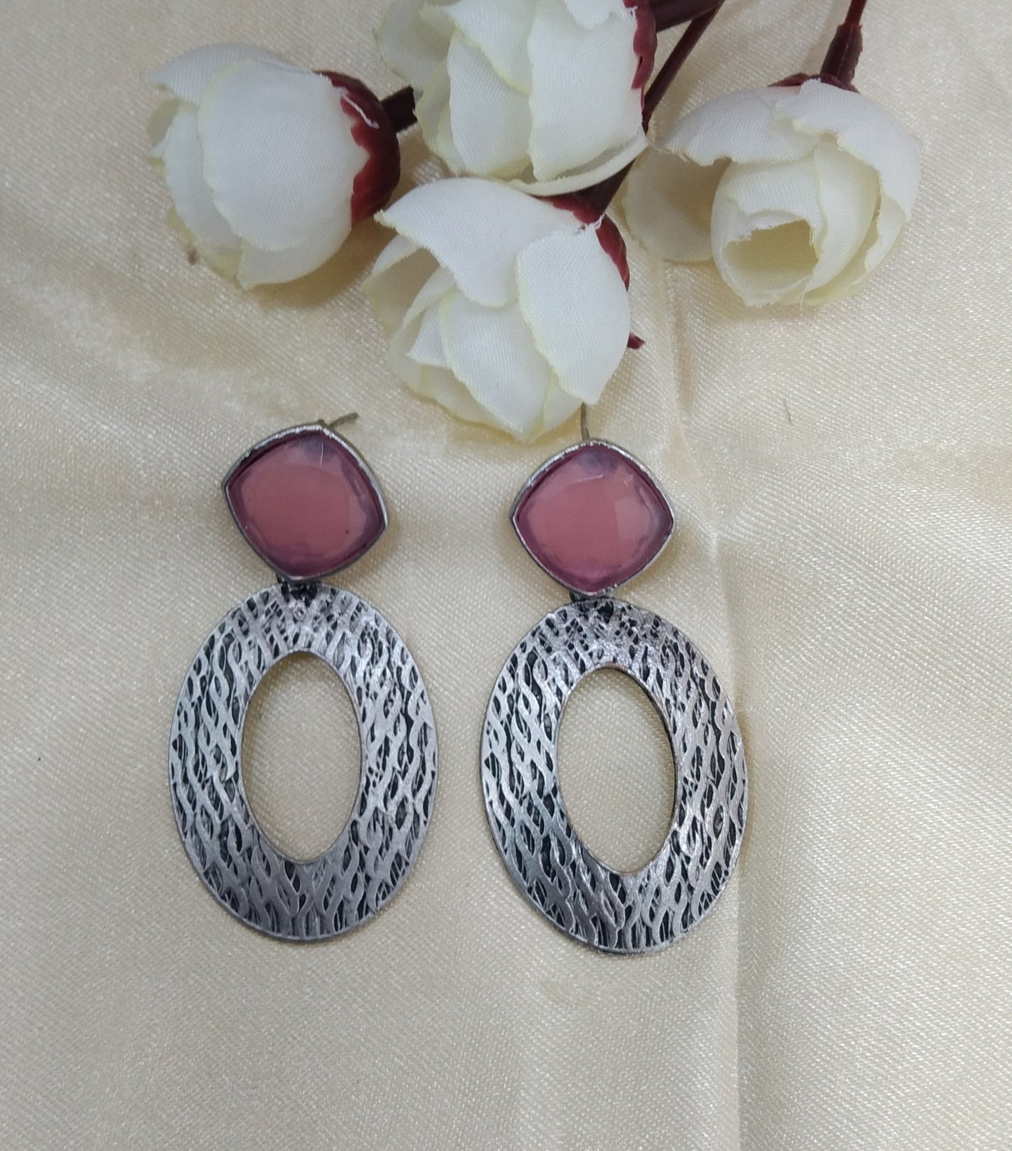 Pink Oxidized Metal Shweta Earrings