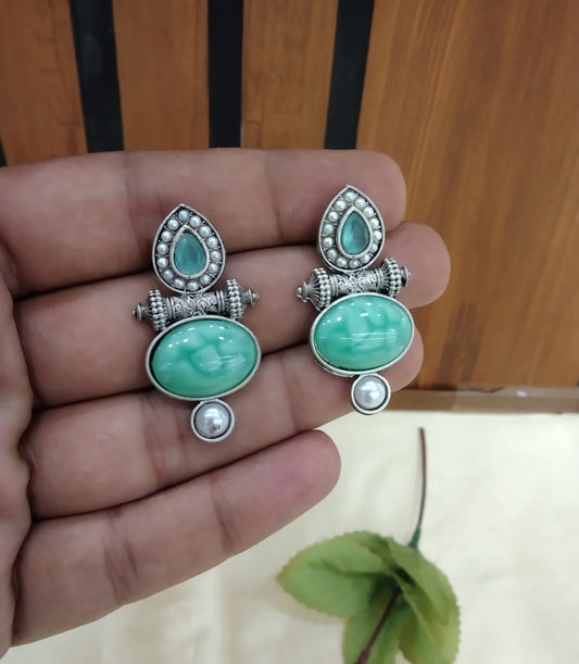 Mint Oxidized Metal Shweta Earrings