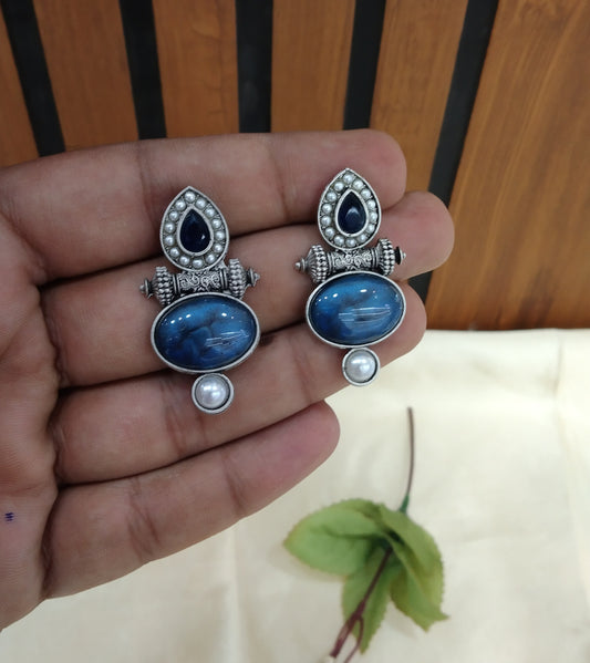 Blue Oxidized Metal Shweta Earrings