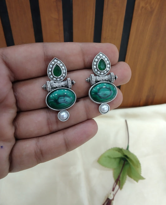 Green Oxidized Metal Shweta Earrings