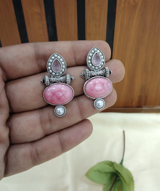 Pink Oxidized Metal Shweta Earrings