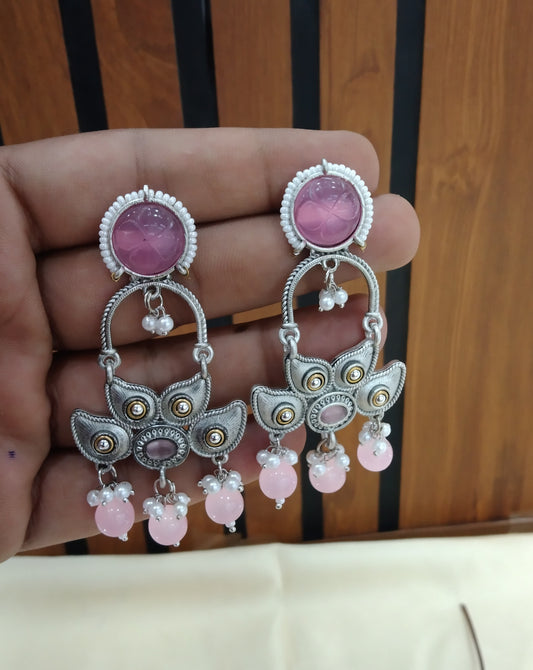 Pink Oxidized Metal Shweta Bollywood Earrings Jewellery