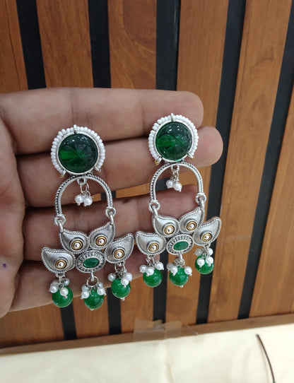 Green Oxidized Metal Shweta Bollywood Earrings Jewellery