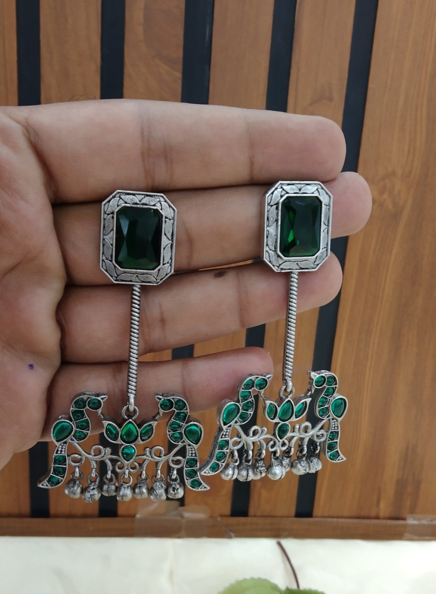 Green Oxidized Metal Shweta Bollywood Earrings Jewellery