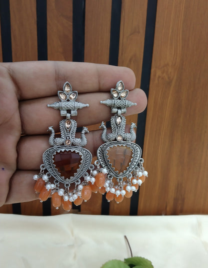 Orange Oxidized Metal Shweta Bollywood Earrings Jewellery