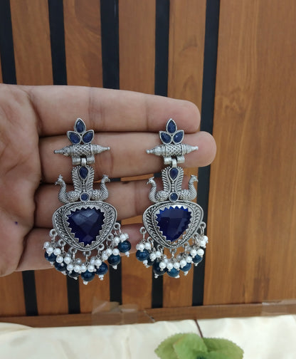 Blue Oxidized Metal Shweta Bollywood Earrings Jewellery