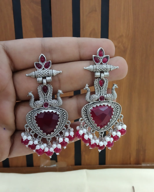 Majenta Oxidized Metal Shweta Bollywood Earrings Jewellery