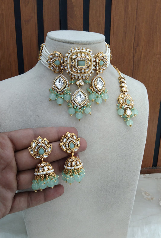 Pista Indian Jewellery  Kundan choker Hanshal Set