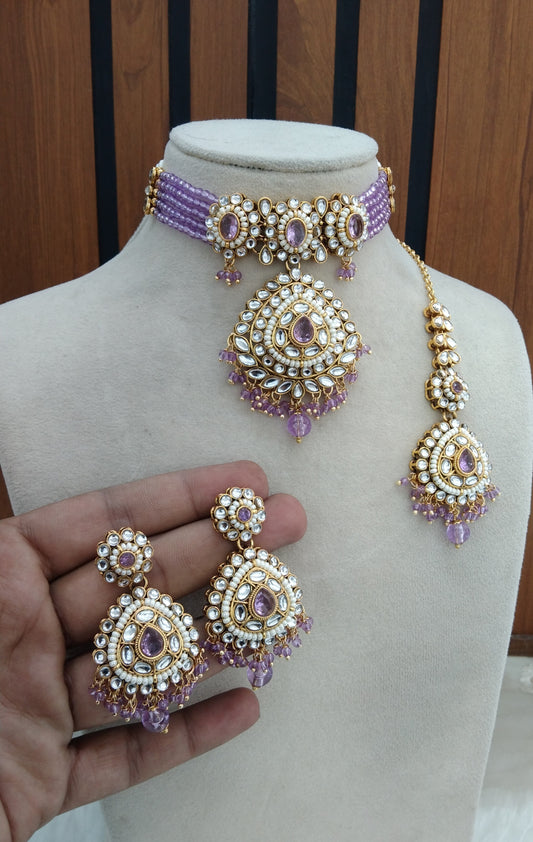 Lavender Indian Jewellery  Kundan choker Farhad Set