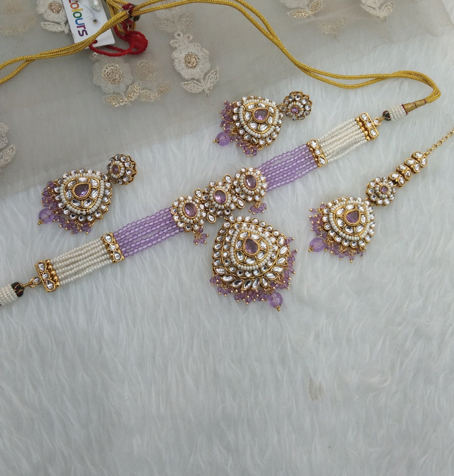 Lavender Indian Jewellery  Kundan choker Farhad Set