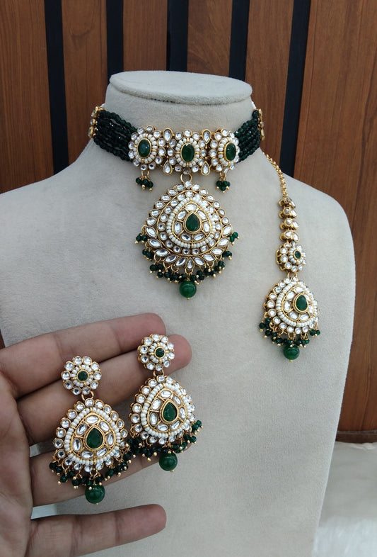 Green Indian Jewellery  Kundan choker Farhad Set