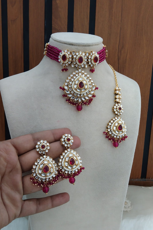 Majenta Indian Jewellery  Kundan choker Farhad Set