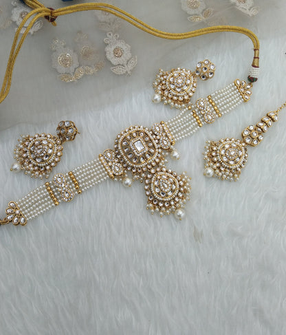 White Indian Jewellery  Kundan choker Lavani Set