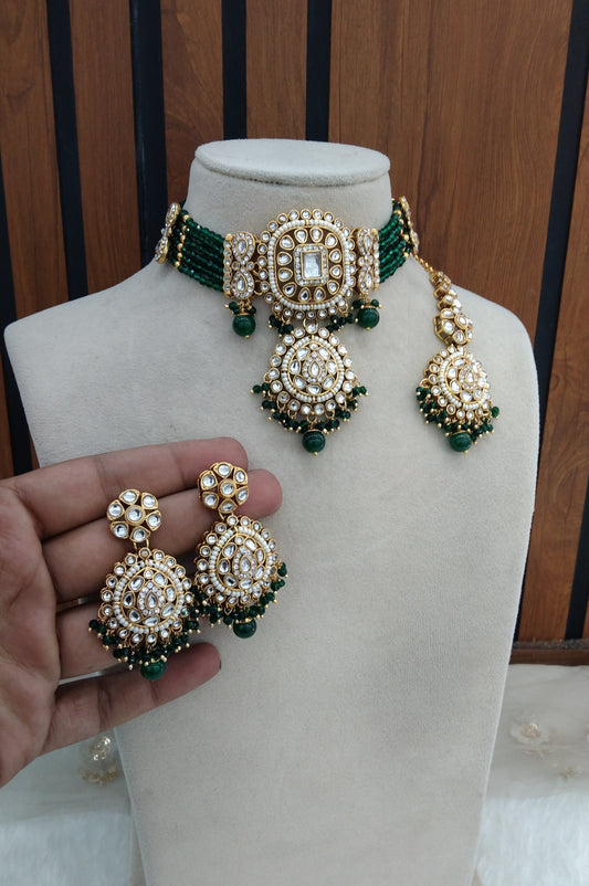 Green Indian Jewellery  Kundan choker Lavani Set