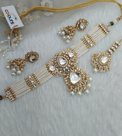 White Indian Jewellery  Kundan choker Urvi Set