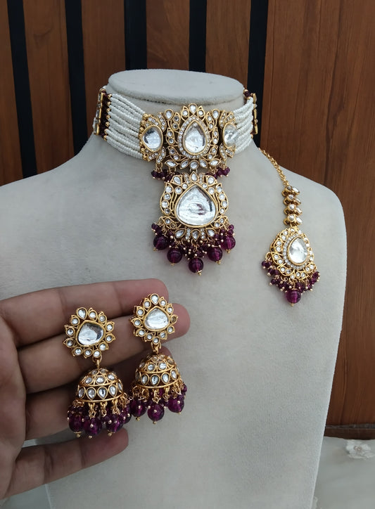 Purple Indian Jewellery  Kundan choker Urvi Set