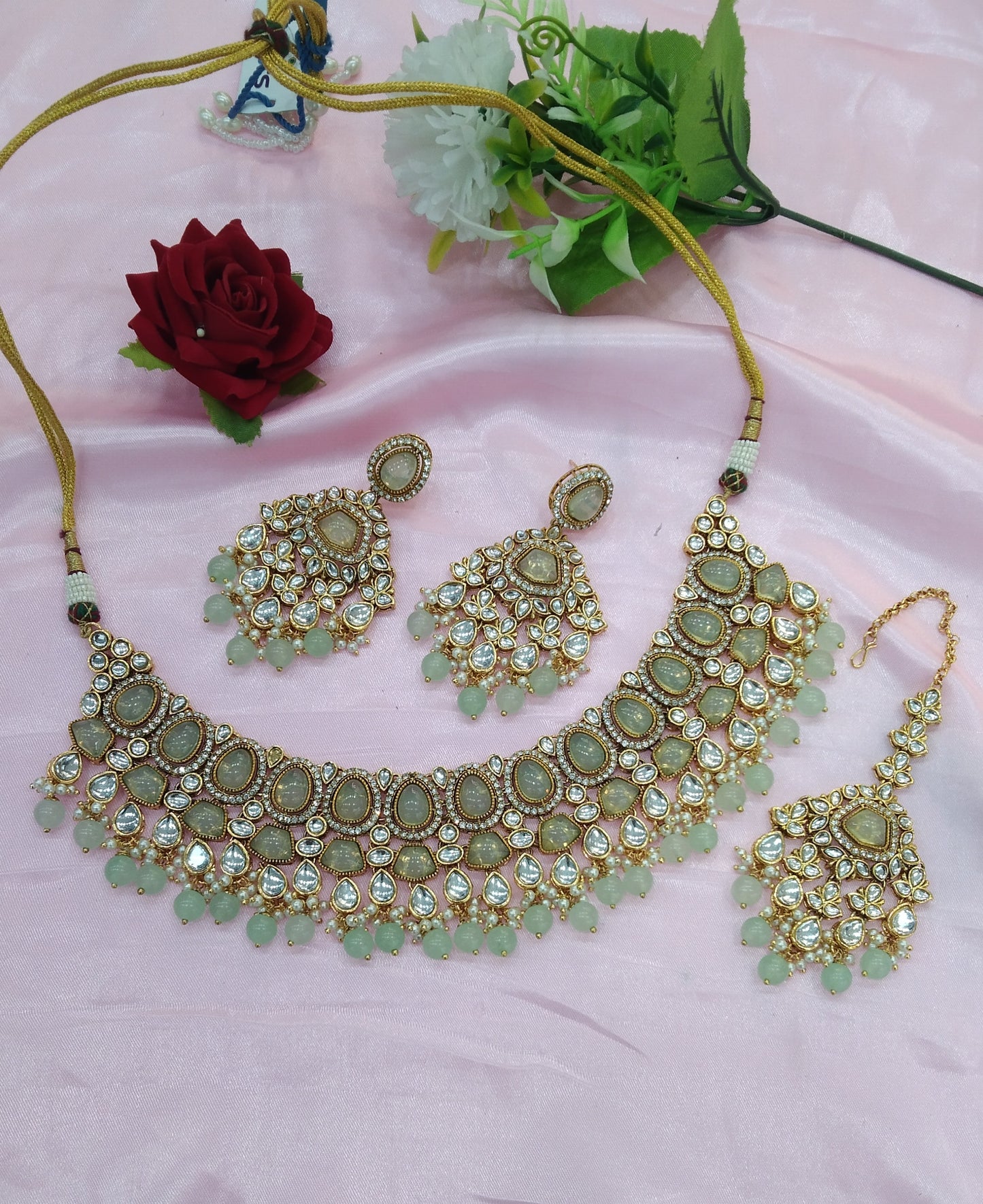 Pista Kundan Necklace Jewellery Jiyaan Set